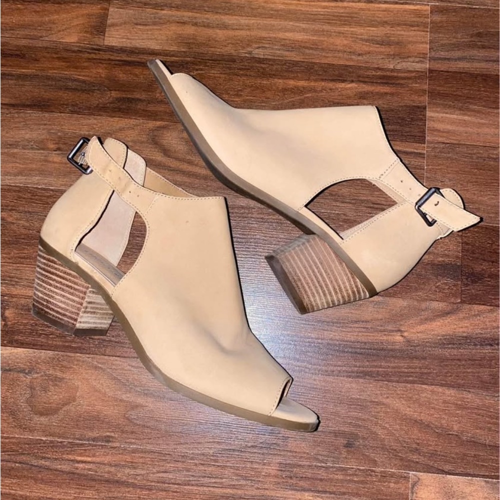 Women's Tan Peep-Toe Ankle Booties - Picture 2 of 5